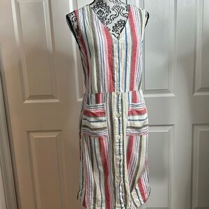 Old Navy Linen Blend Striped Sleeveless Dress Pockets M